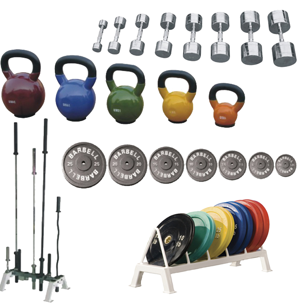 Barbell, dumbbells, kettlebells, and barbells